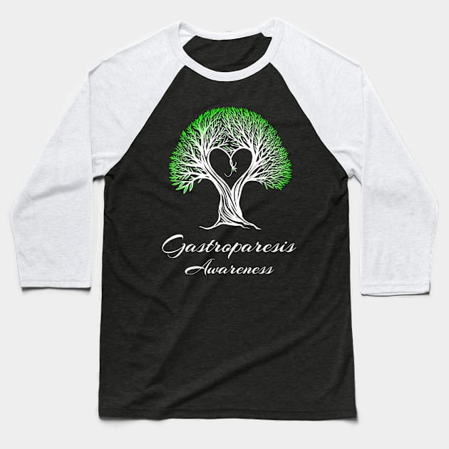 Gastroparesis Awareness Green Ribbon Tree With Heart Baseball T-Shirt by MerchAndrey